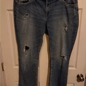 Silver Womens Jeans Pioneer Bootcut Blue Denim Distressed Plus Sz22/L33